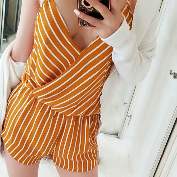 Striped Surplice Neckline Romper - Picture 5 of 7